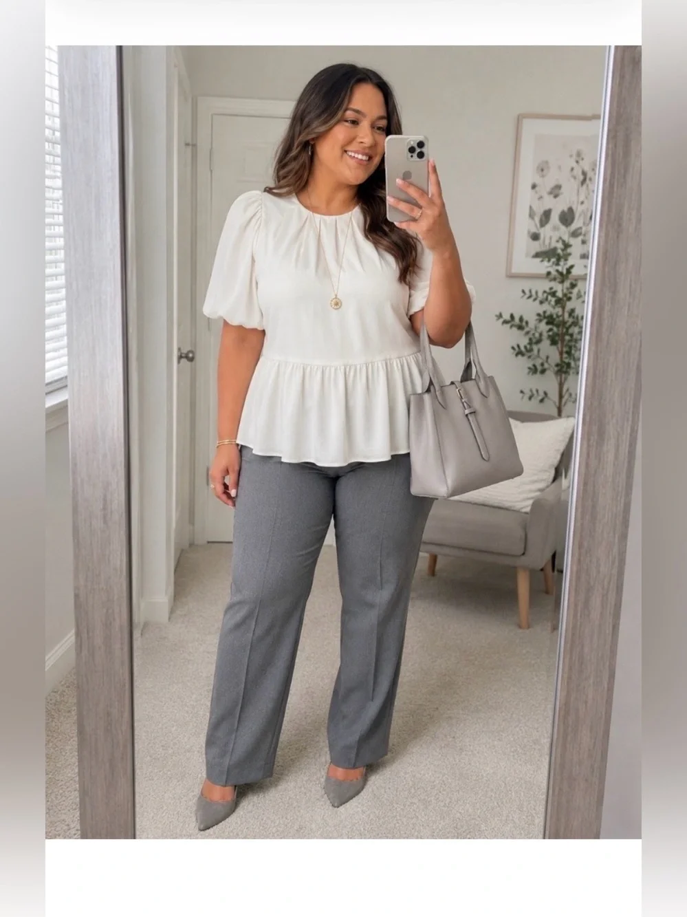 LILLY PULITZER Ivory Silky Satin Peplum Blouse Size 14
